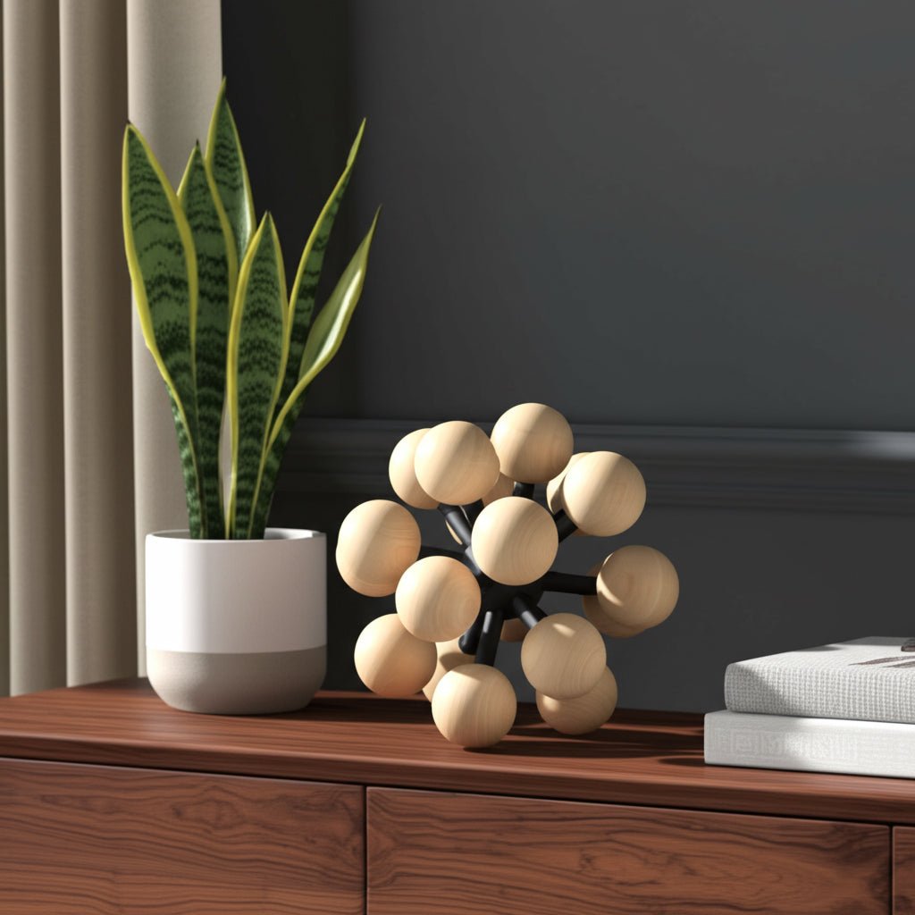 7" ORB WITH WOODEN KNOBS, BLACK/NATURAL Table Decors| Sagebrook Home