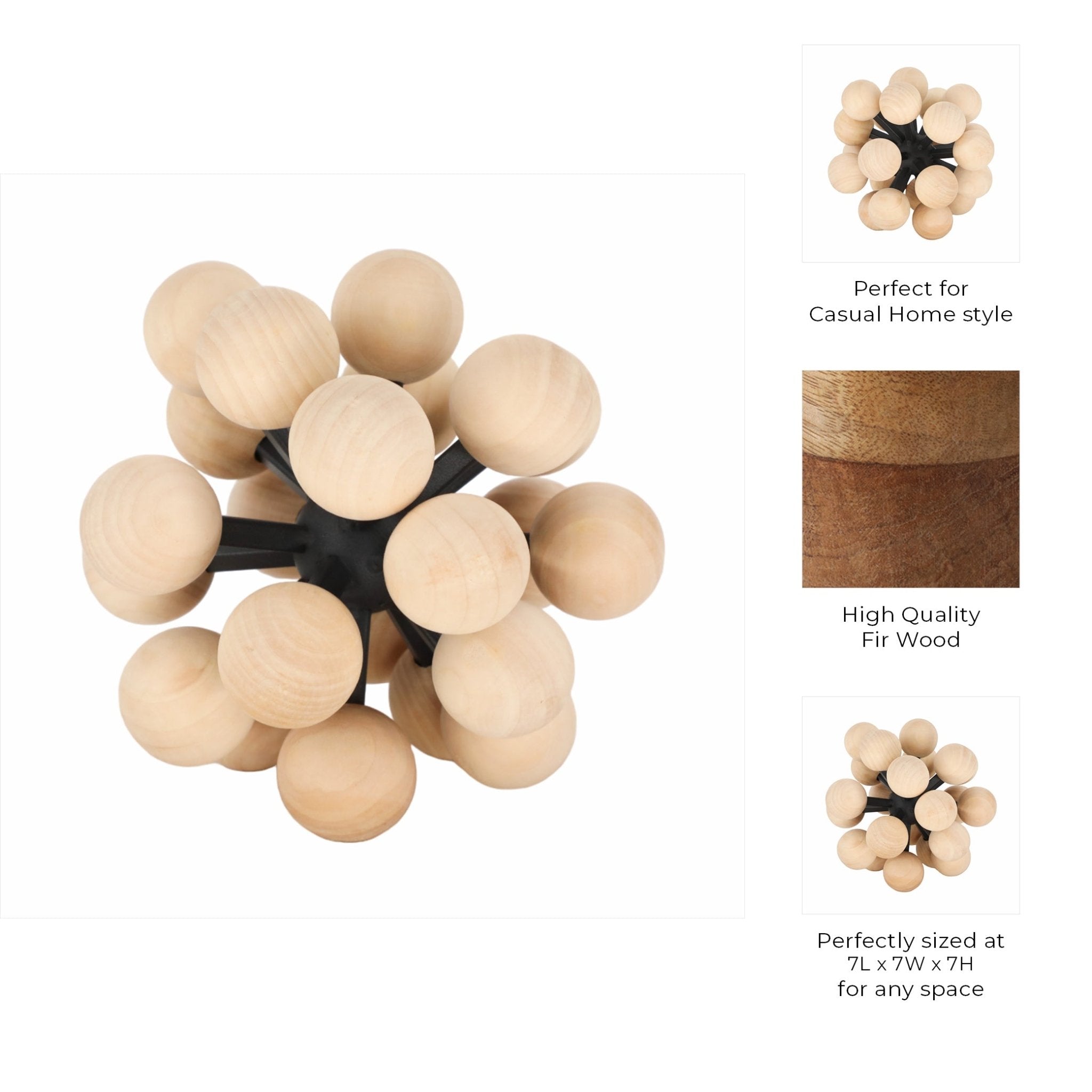 7" ORB WITH WOODEN KNOBS, BLACK/NATURAL Table Decors| Sagebrook Home