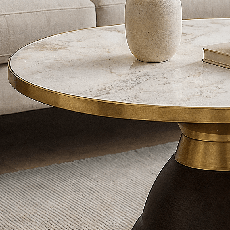 7-Piece Ceramic Coffee & Side Table Set – Wood & Gold Base Table Sets| Otath