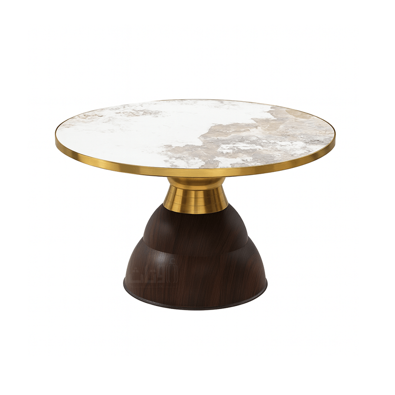 7-Piece Ceramic Coffee & Side Table Set – Wood & Gold Base Table Sets| Otath