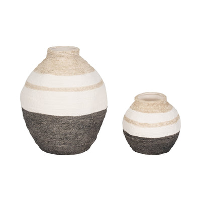 7" Striped Woven Textured Vase, Multi - Al Rugaib Furniture