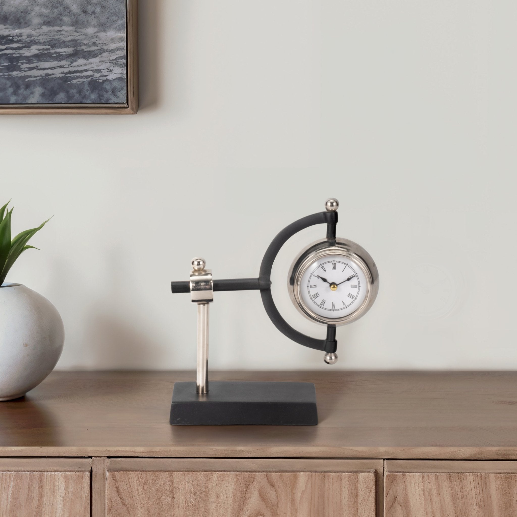 7" Tia Silver Desk Clock Table Decors| Sagebrook Home