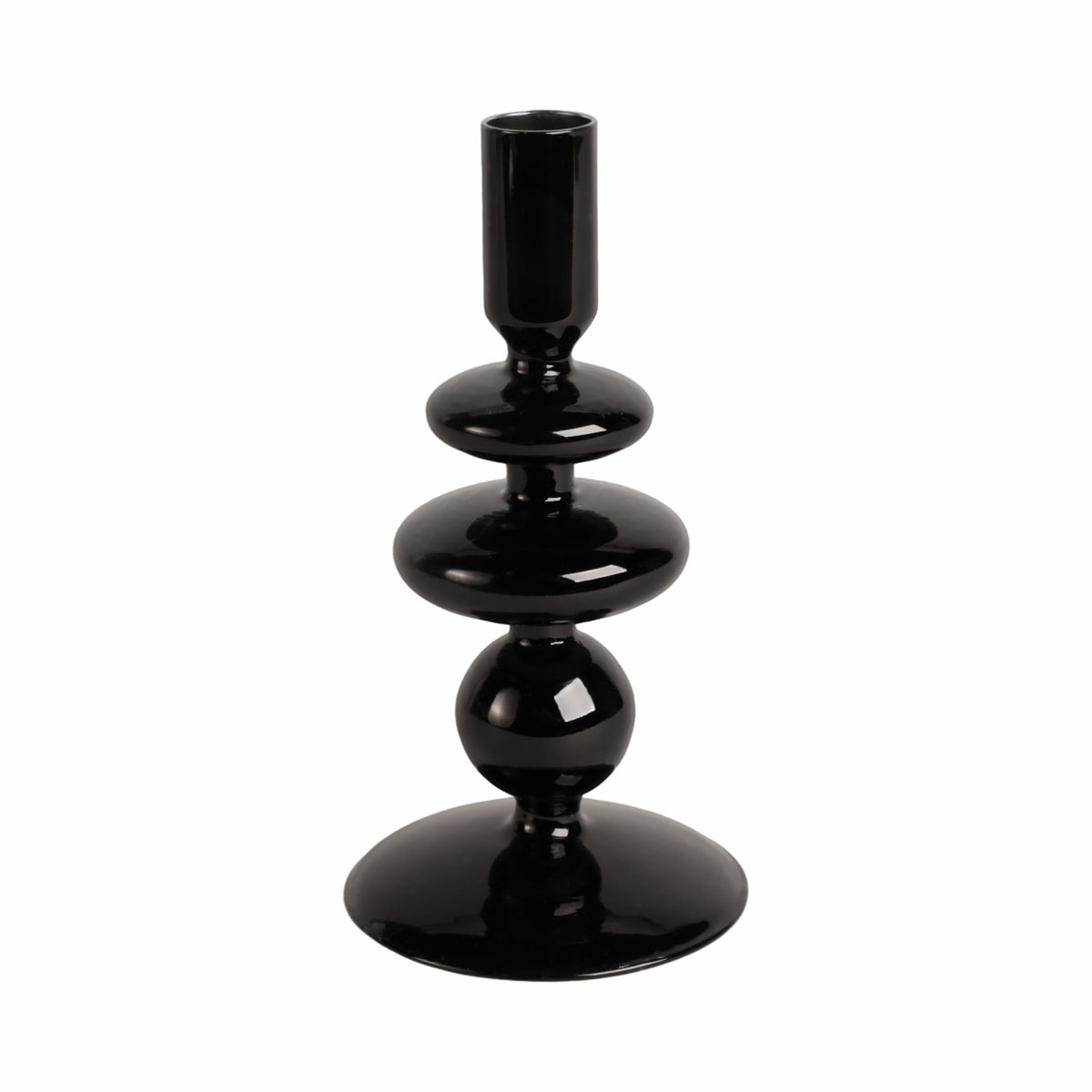 7" VINTAGE GLASS TAPER CANDLE HOLDER, BLACK Candle Holders| Sagebrook Home