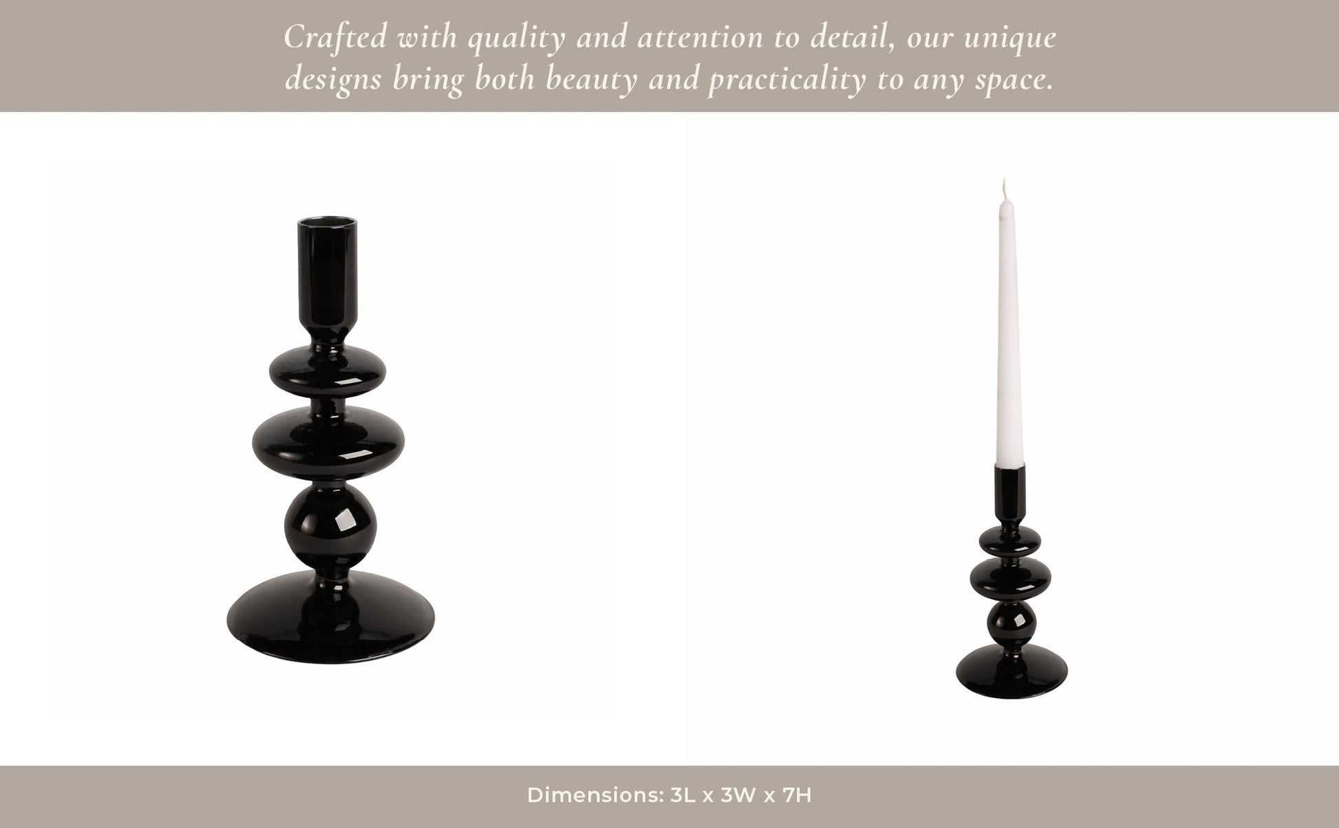 7" VINTAGE GLASS TAPER CANDLE HOLDER, BLACK Candle Holders| Sagebrook Home