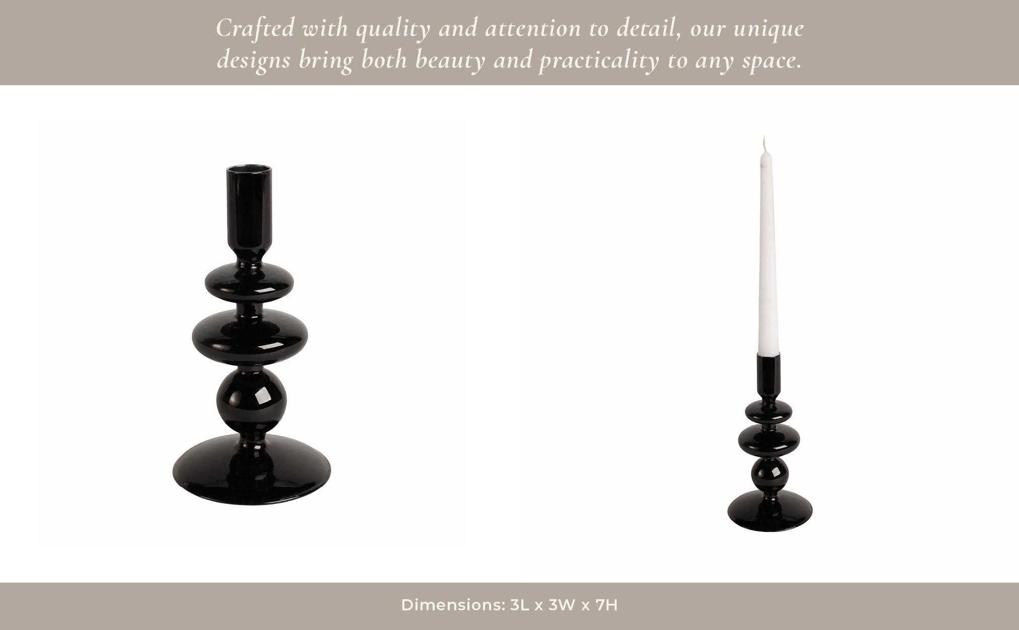 7" VINTAGE GLASS TAPER CANDLE HOLDER, BLACK Candle Holders| Sagebrook Home