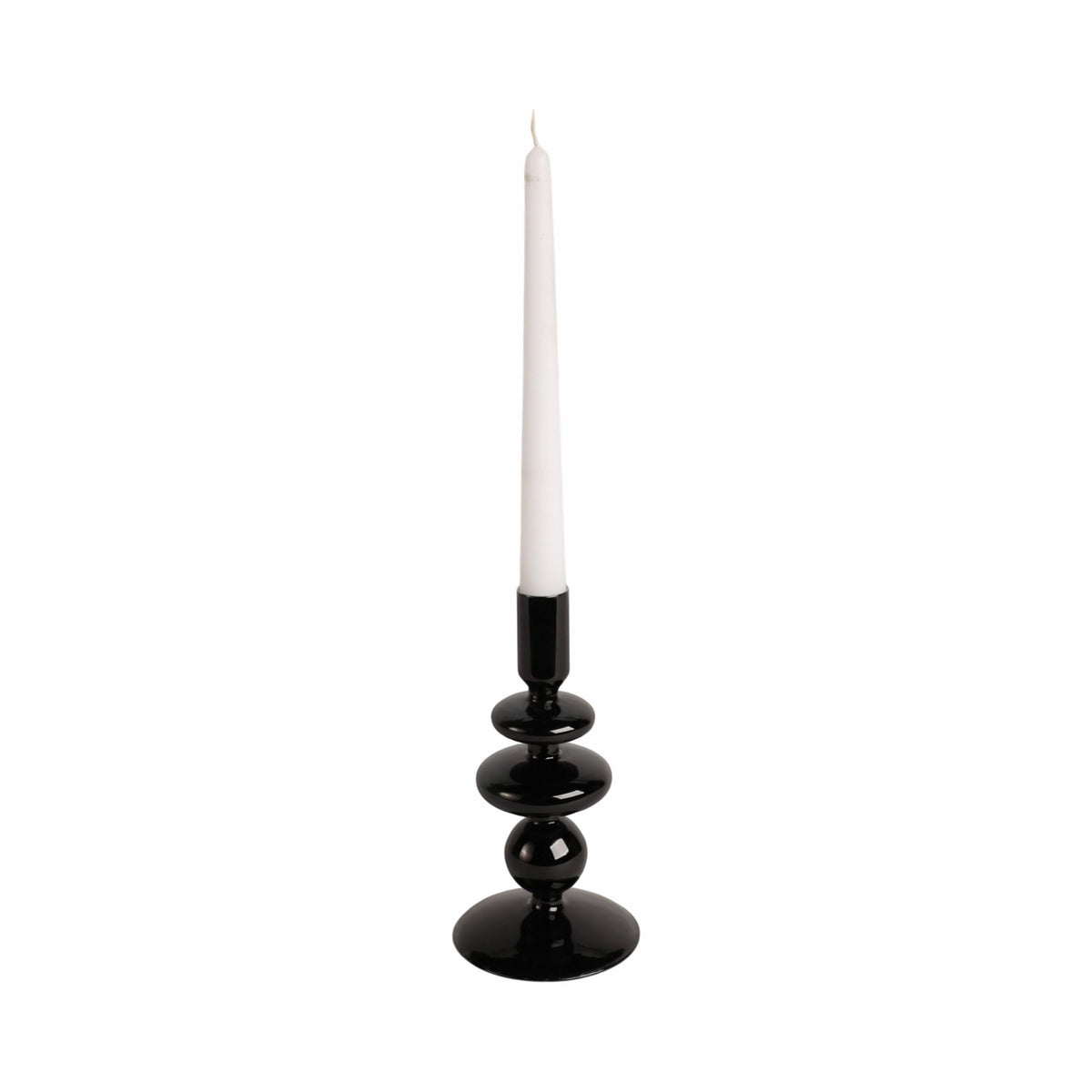 7" VINTAGE GLASS TAPER CANDLE HOLDER, BLACK Candle Holders| Sagebrook Home
