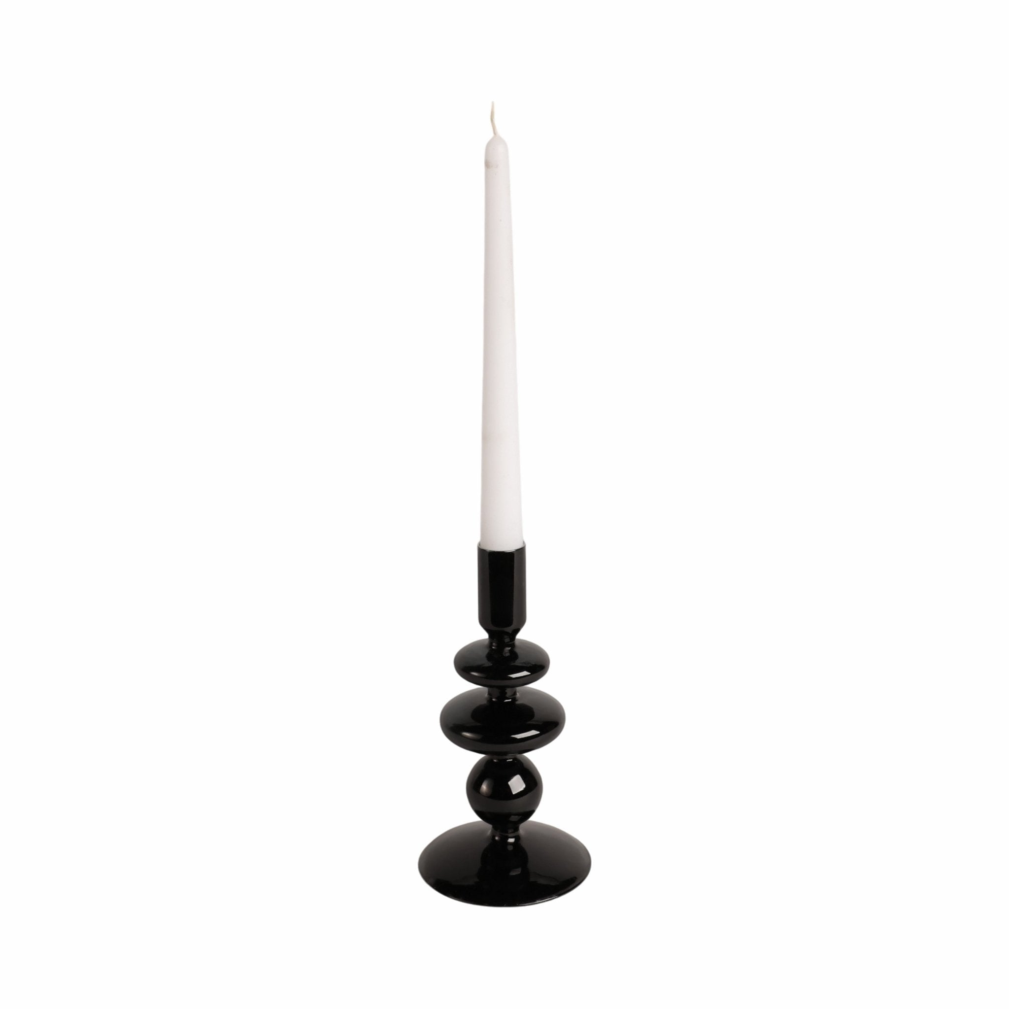 7" VINTAGE GLASS TAPER CANDLE HOLDER, BLACK Candle Holders| Sagebrook Home