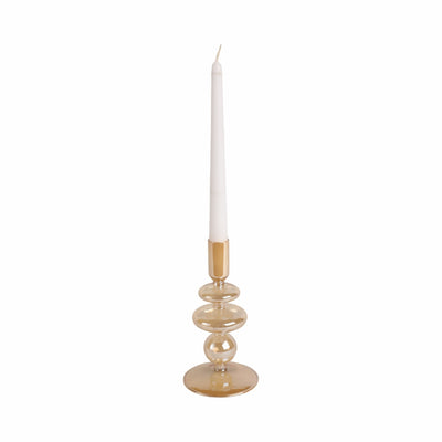 7" Vintage Glass Taper Candle Holder, Gold Luster - Al Rugaib Furniture