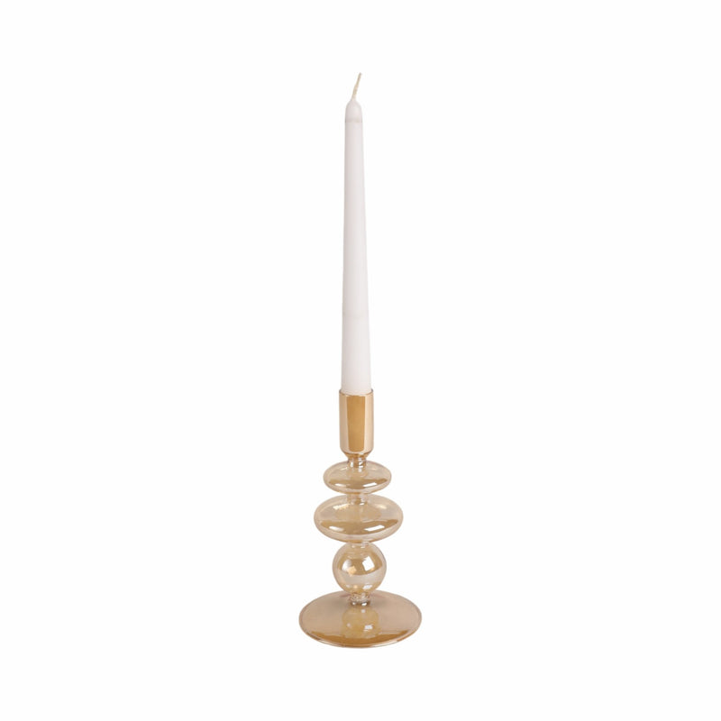 7" Vintage Glass Taper Candle Holder, Gold Luster - Al Rugaib Furniture