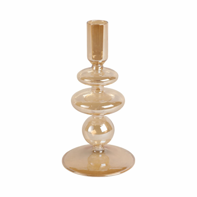 7" Vintage Glass Taper Candle Holder, Gold Luster - Al Rugaib Furniture
