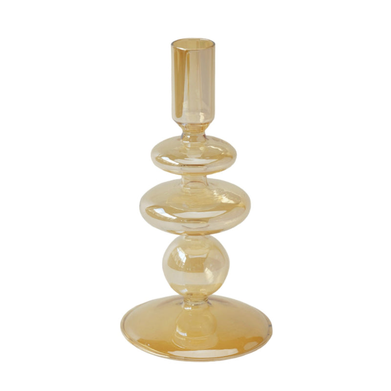 7" Vintage Glass Taper Candle Holder, Gold Luster - Al Rugaib Furniture