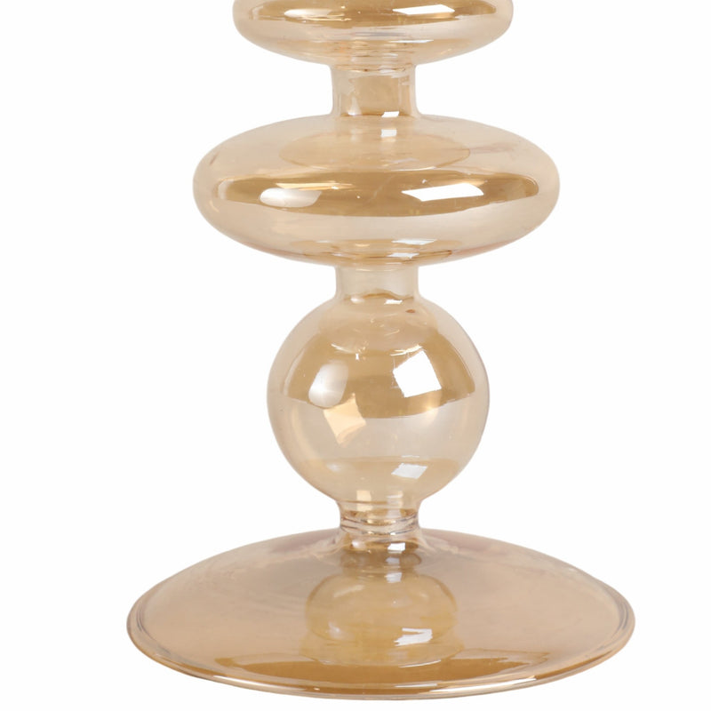 7" Vintage Glass Taper Candle Holder, Gold Luster - Al Rugaib Furniture