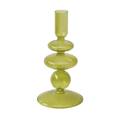 7" Vintage Glass Taper Candle Holder, Olive - Al Rugaib Furniture