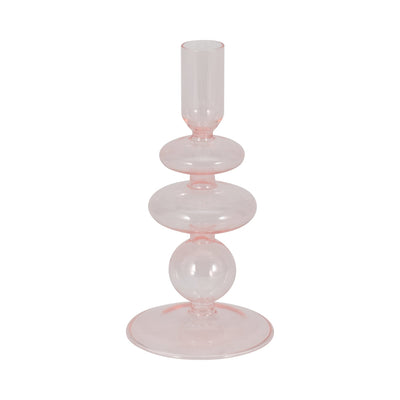 7" Vintage Glass Taper Candle Holder, Pink - Al Rugaib Furniture