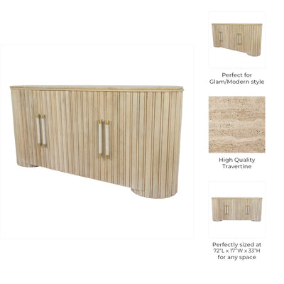 72" Colmar Fluted Wood Sideboard, White Wash - Al Rugaib Furniture