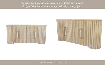 72" Colmar Fluted Wood Sideboard, White Wash - Al Rugaib Furniture