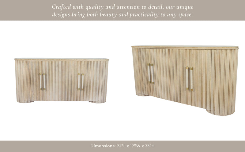 72" Colmar Fluted Wood Sideboard, White Wash - Al Rugaib Furniture