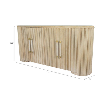 72" Colmar Fluted Wood Sideboard, White Wash - Al Rugaib Furniture