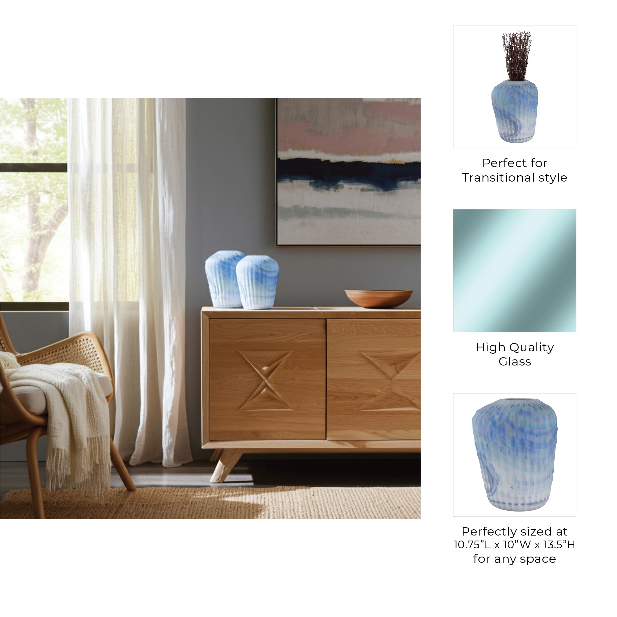 وارويك الزجاج المنحوت باللون الأزرق Warwick Blue Carved Glass Vase