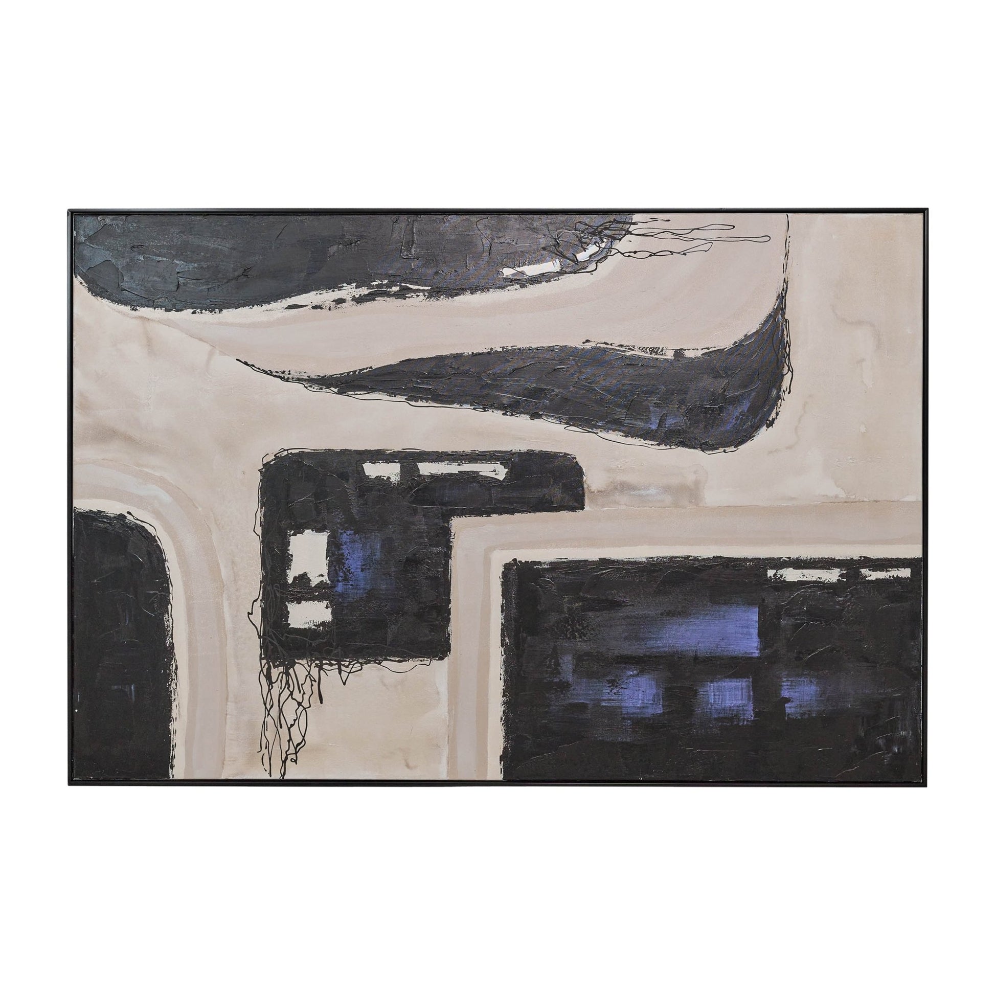 73X49 FRAMED HAND PAINTED ABSTRACT CANVAS, GRAY/BL Wall Art| Sagebrook Home