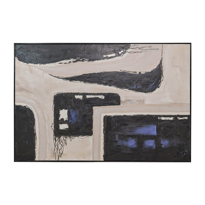 73X49 FRAMED HAND PAINTED ABSTRACT CANVAS, GRAY/BL - Al Rugaib Furniture