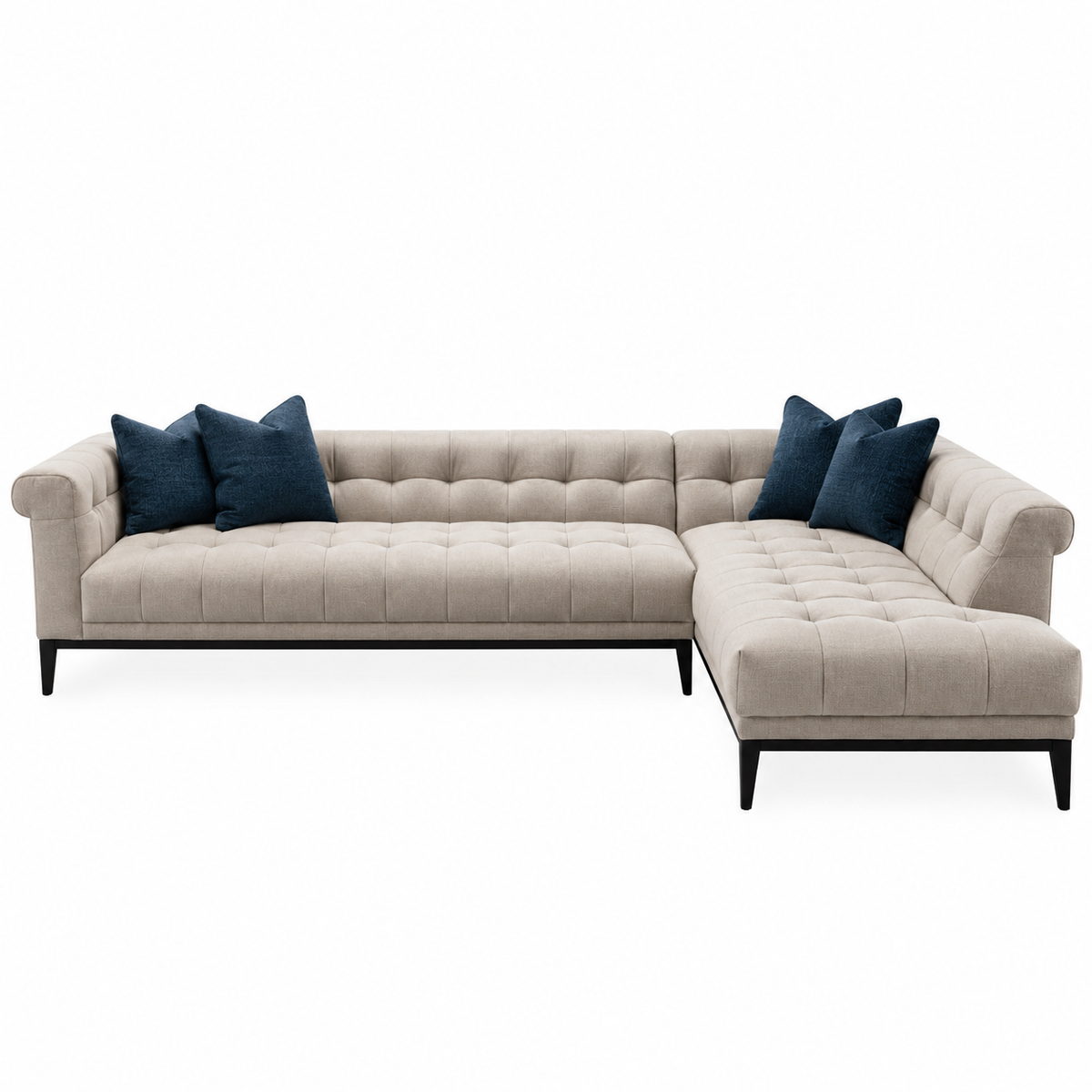 Agate Beige and Navy Cushion Sectional Raf