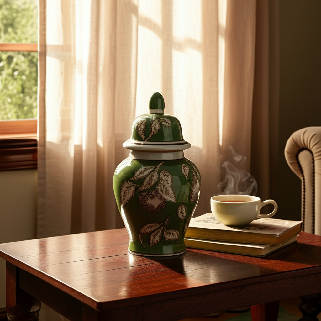 جرة معبد الكمثرى والأغصان، أخضر / بني Pears & Twigs Temple Jar, Green/brown