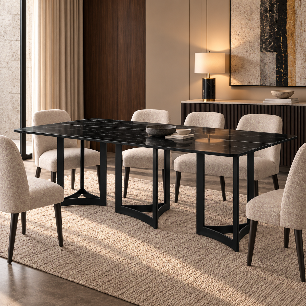 Alexa Dining Table Black Base and 240 CM Black Marble