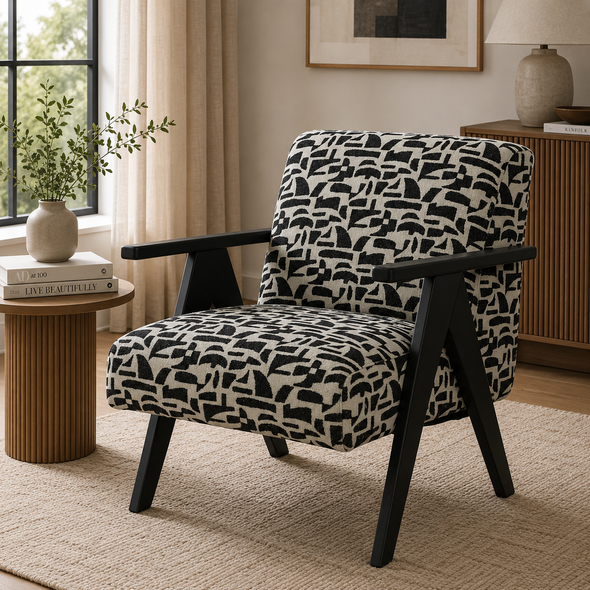 Cletus Printed Black Accent Chair