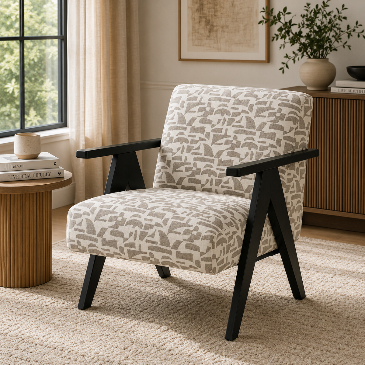 Cletus Printed Beige Accent Chair