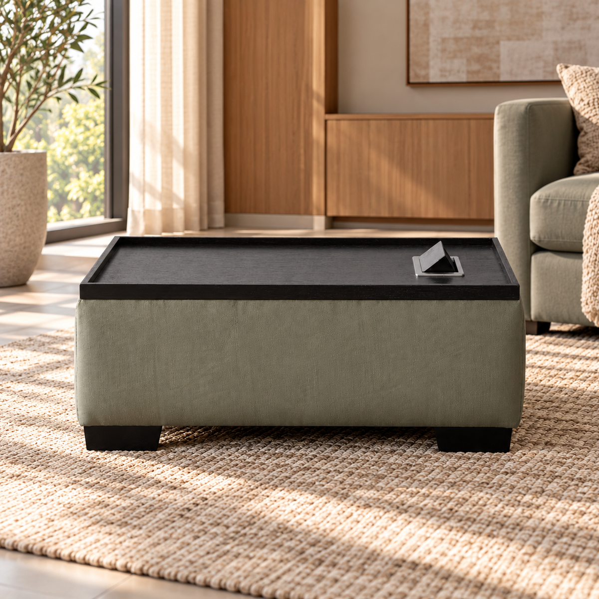 Scott Wooden Ottoman - Rosy Brown