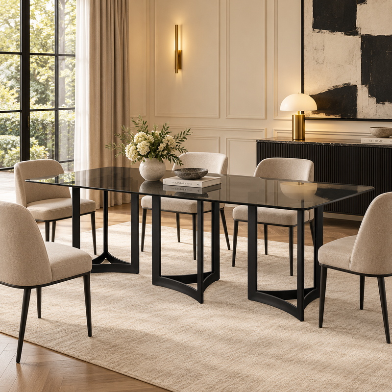 Alexa Dining Table Black Base and 295 CM Gray Glass