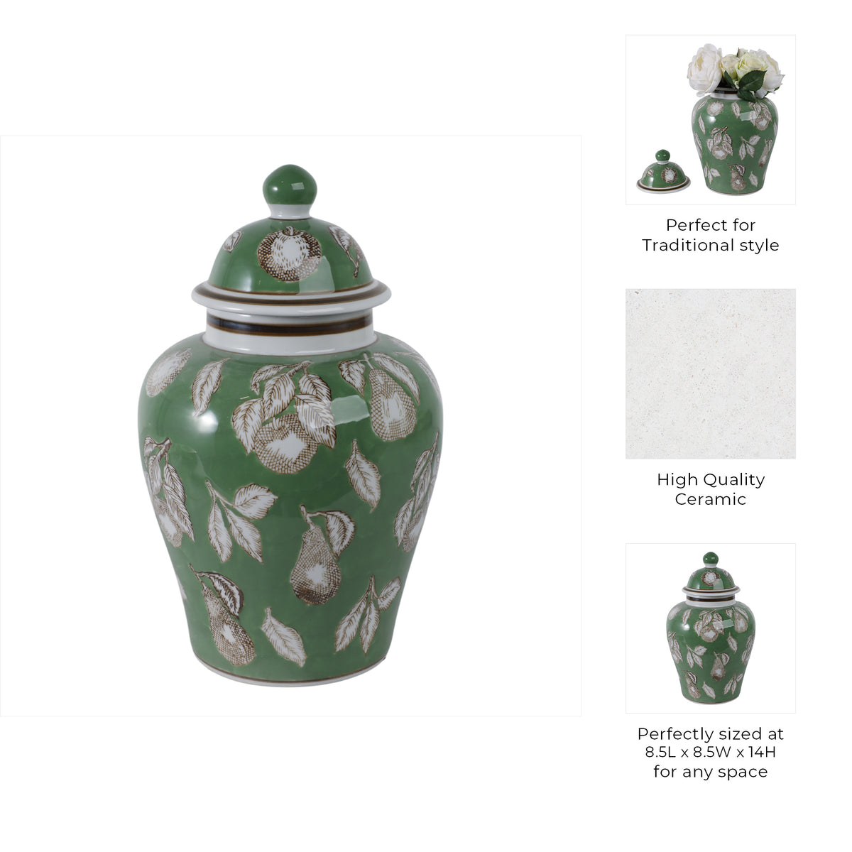 جرة معبد الكمثرى والأغصان، اللون الأخضر / البني Pears & Twigs Temple Jar, Green/brown