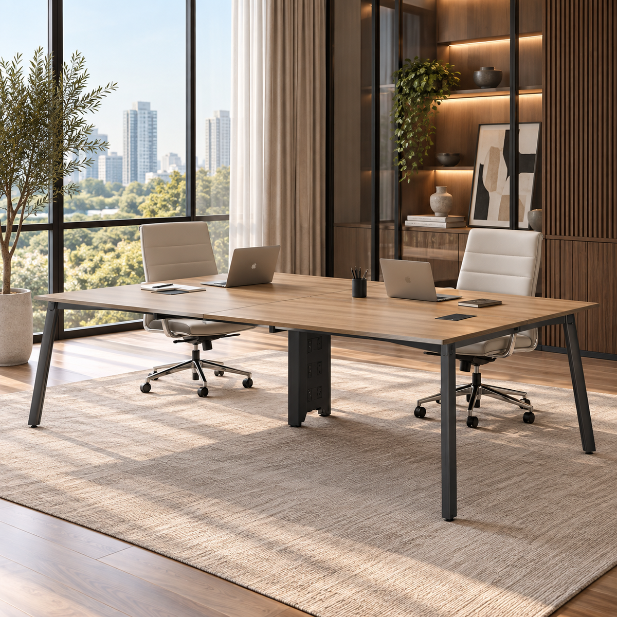 Conference Table 3.2 m - Light Oak and Pure Black Straight Leg Frame