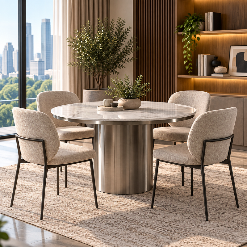 Moonstone Circular  Dining Table - Silver