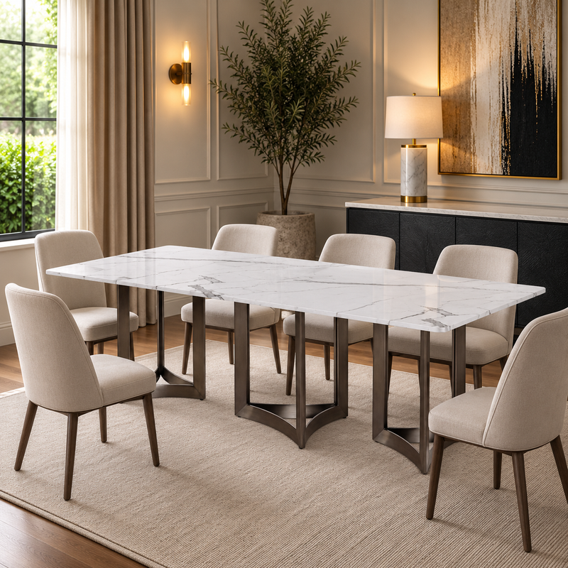 Alexa Dining Table Bronze Base and 295 CM White Marble