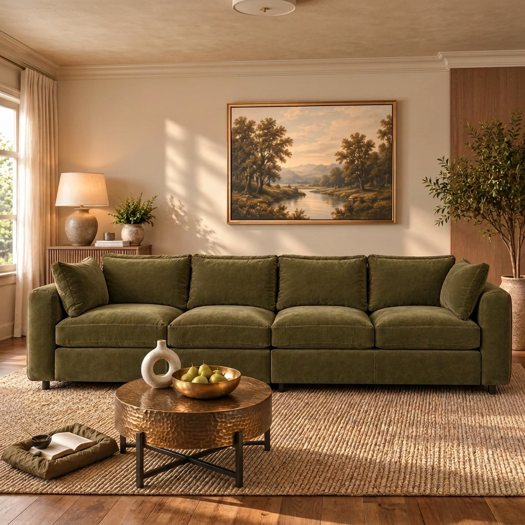 Terrona Rust Sofa 320cm - Olive