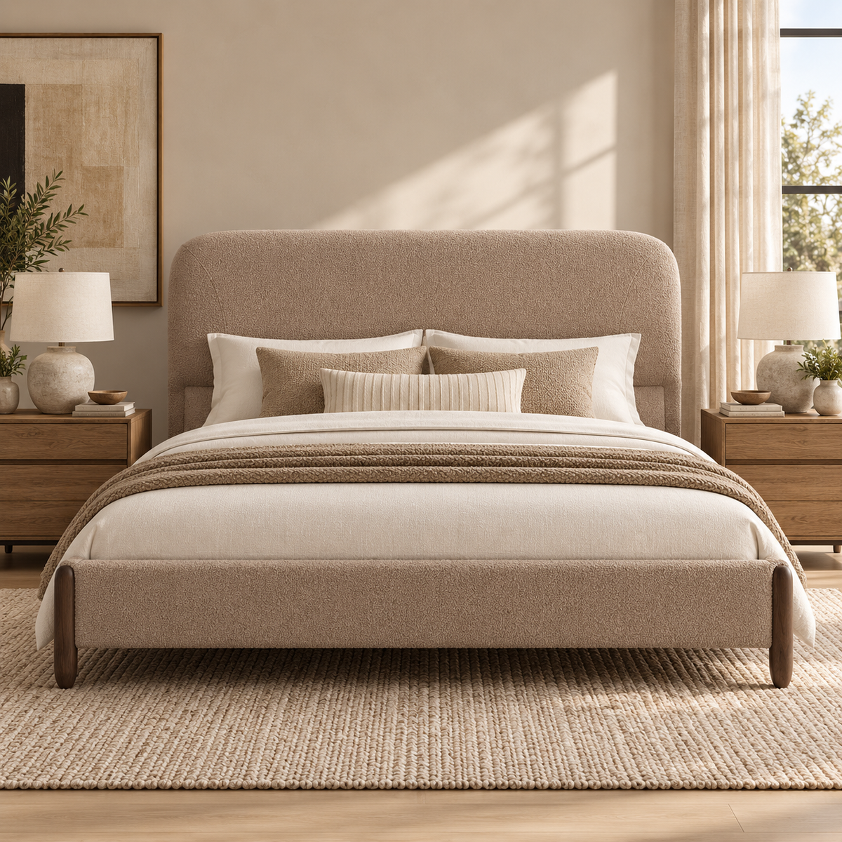 Grace Camel Fabric King Size Bed