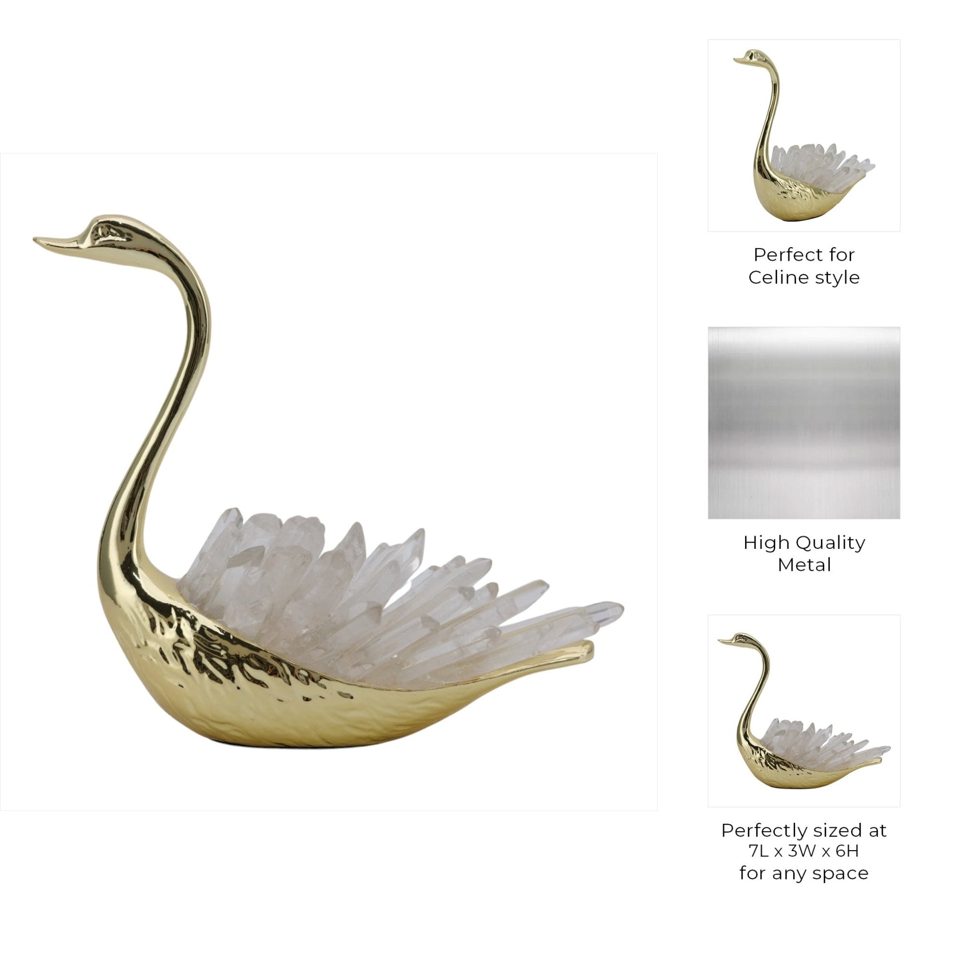 7"cascade Crystal Sitting Swan With Tall Neck Table Decors| Sagebrook Home