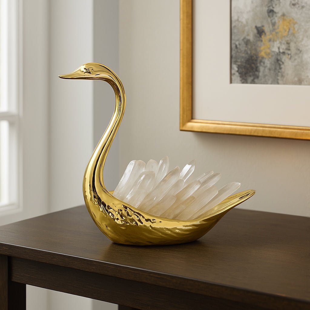 7"cascade Crystal Sitting Swan With Tall Neck Table Decors| Sagebrook Home