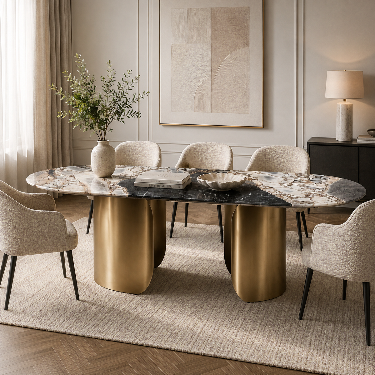 Twirl Ocean Storm Gold Dining Table-200 Cm