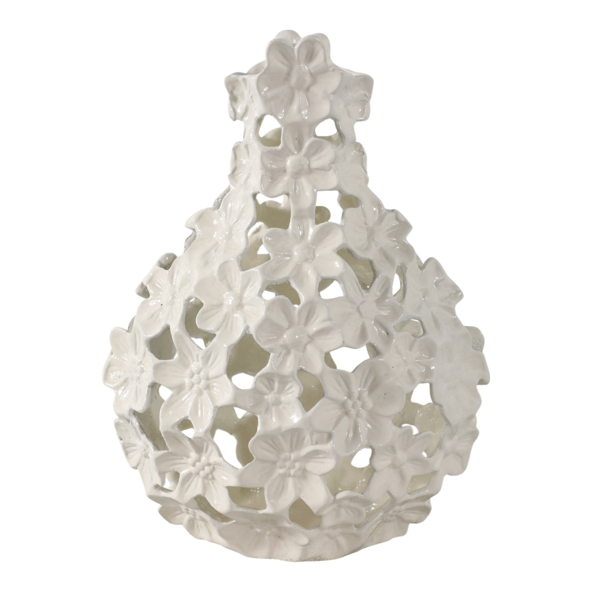 مزهرية معدنية بنقوش زهور مفرغة، عاجية Cut-out Flower Metal Vase, Ivory