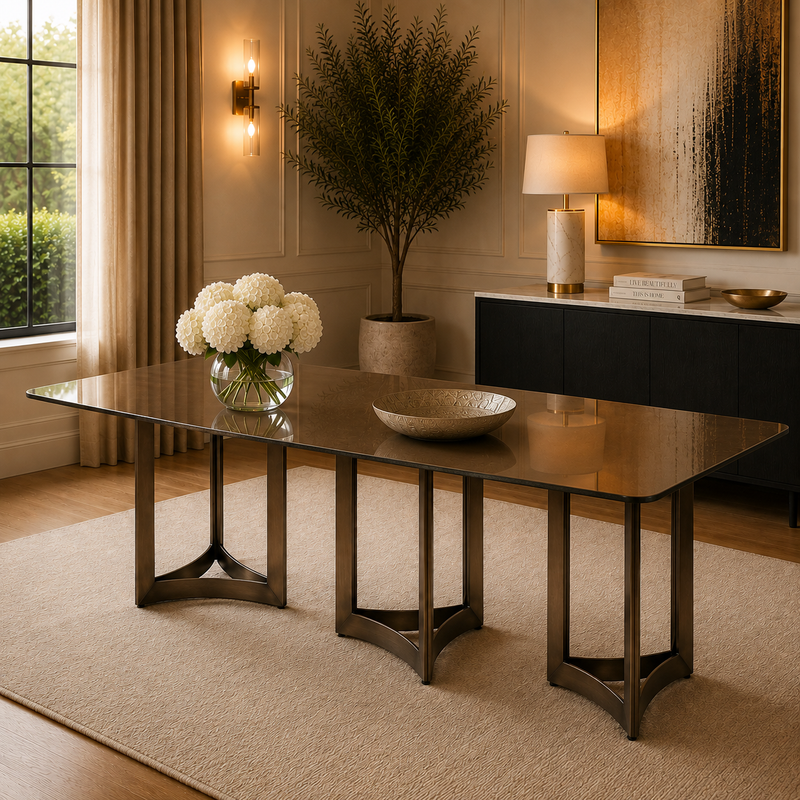 Alexa Dining Table Bronze Base and 395 CM Gold Glass