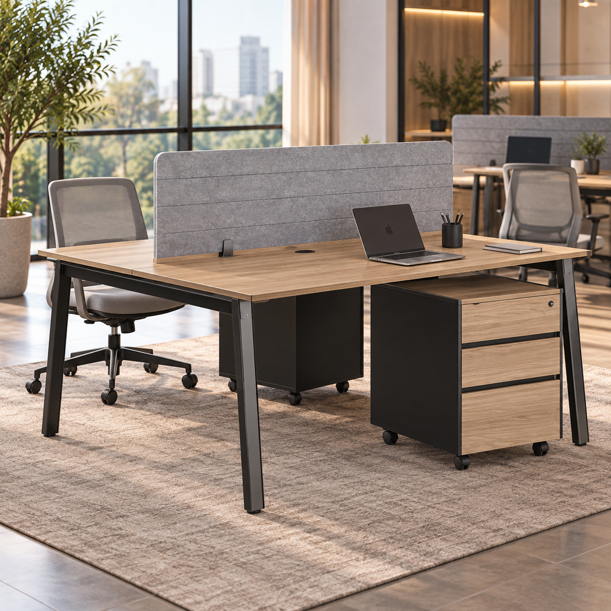 Bordo Double Workstation 120 - Brown & Black