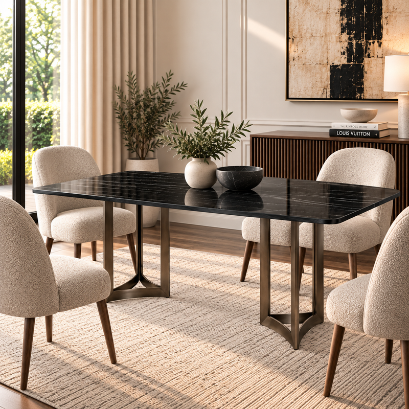 Alexa Dining Table Bronze Base and 200 CM Black Marble