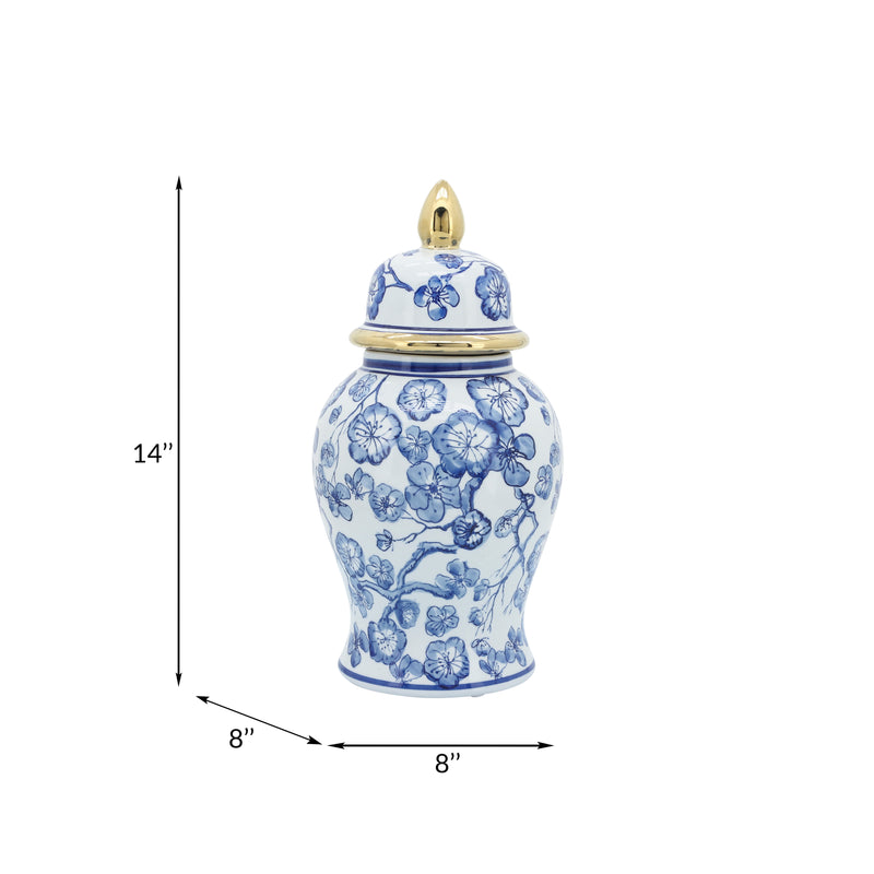14 TEMPLE JAR W/ HIBISCUS, BLUE & WHITE