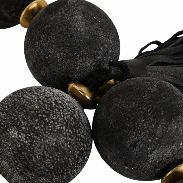 56'' Renton Blk & Gold Glass Garland w Lthr Tassel