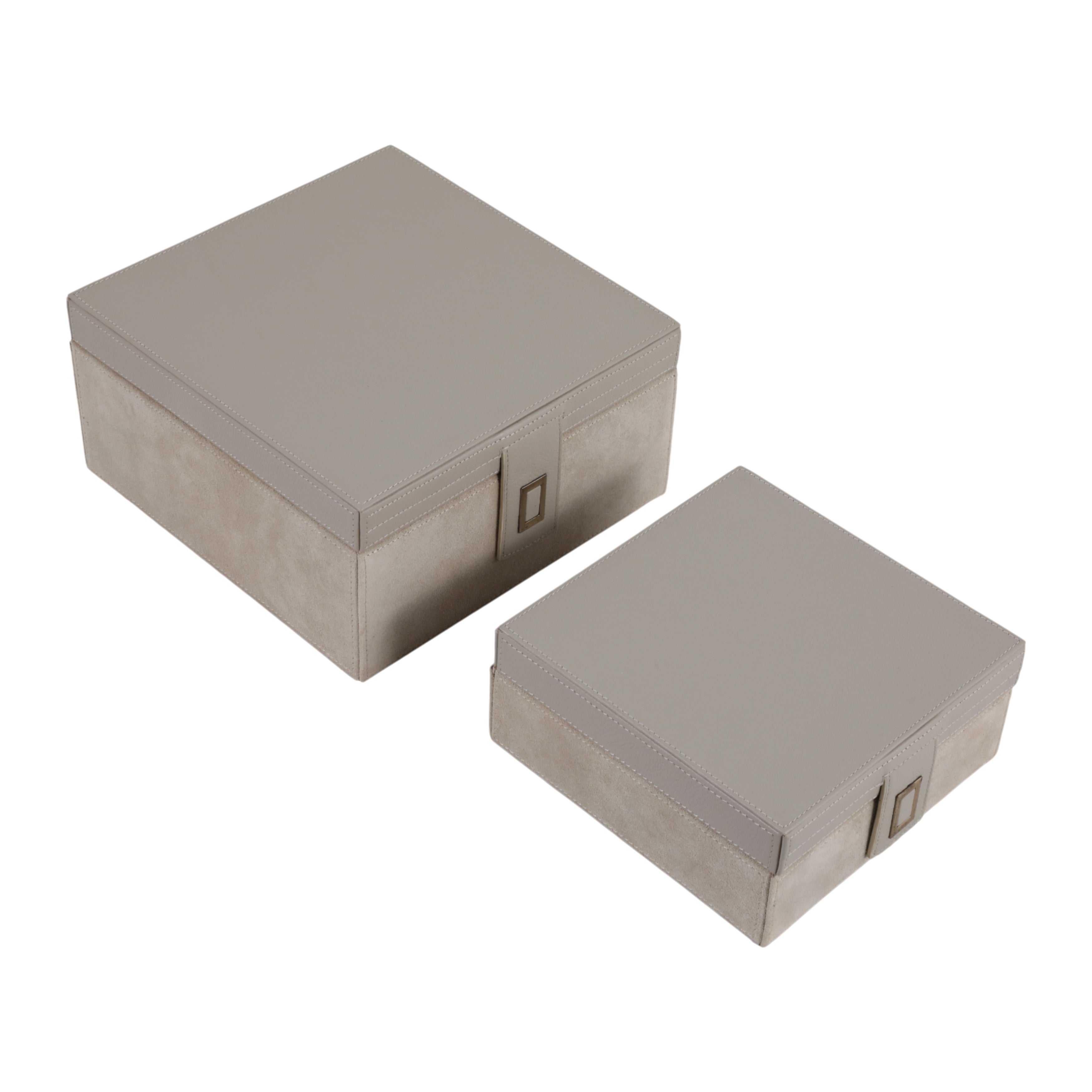 S/2 7/9" HAMDEN TAUPE LEATHER BOXES