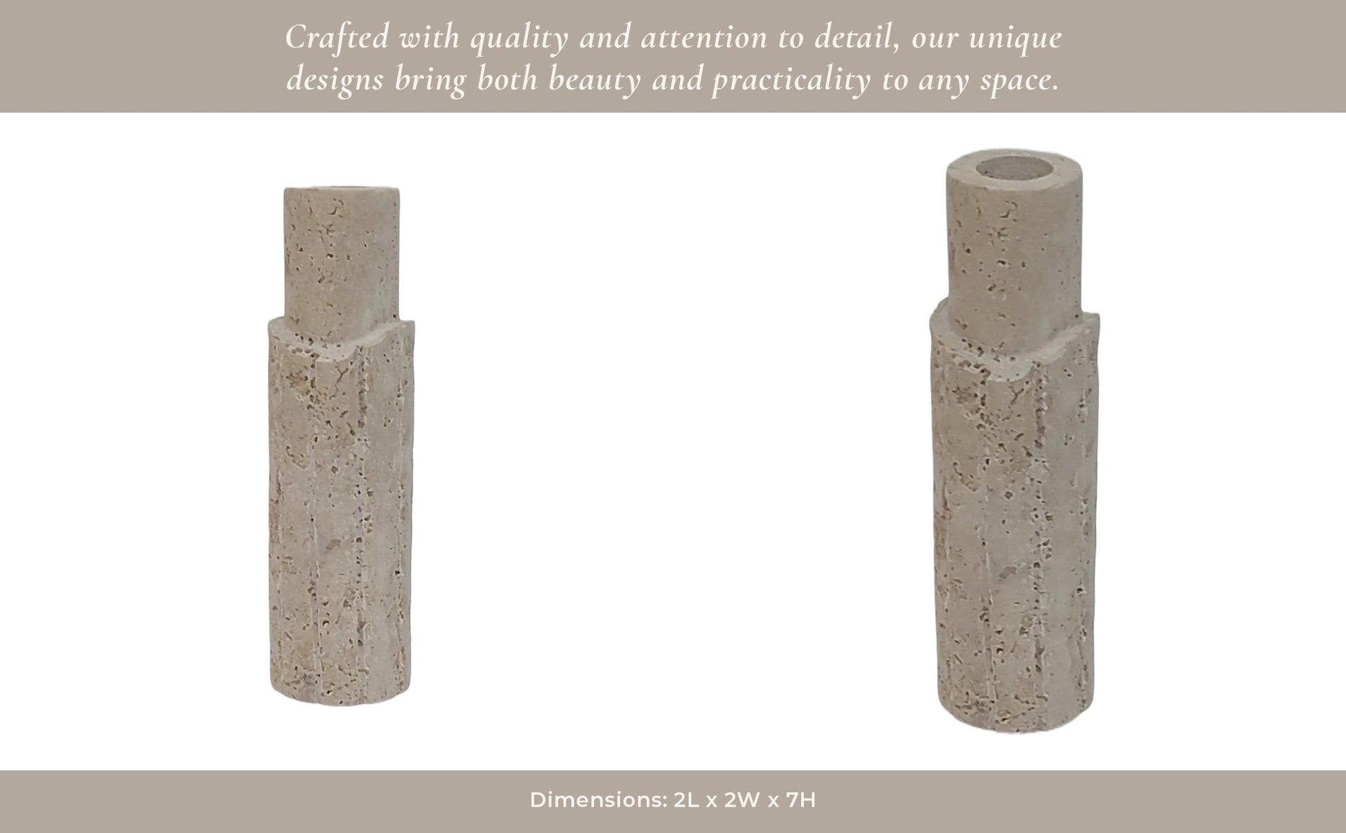 7X2" RAW EDGE TRAVERTINE TAPER HOLDER, TAN Candle Holders| Sagebrook Home