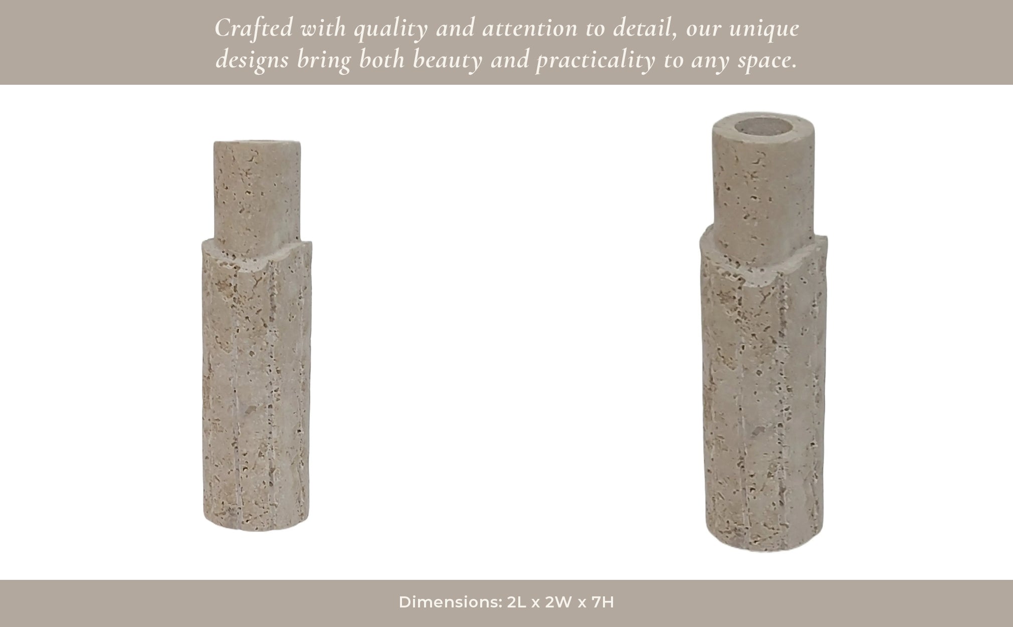 7X2" RAW EDGE TRAVERTINE TAPER HOLDER, TAN Candle Holders| Sagebrook Home